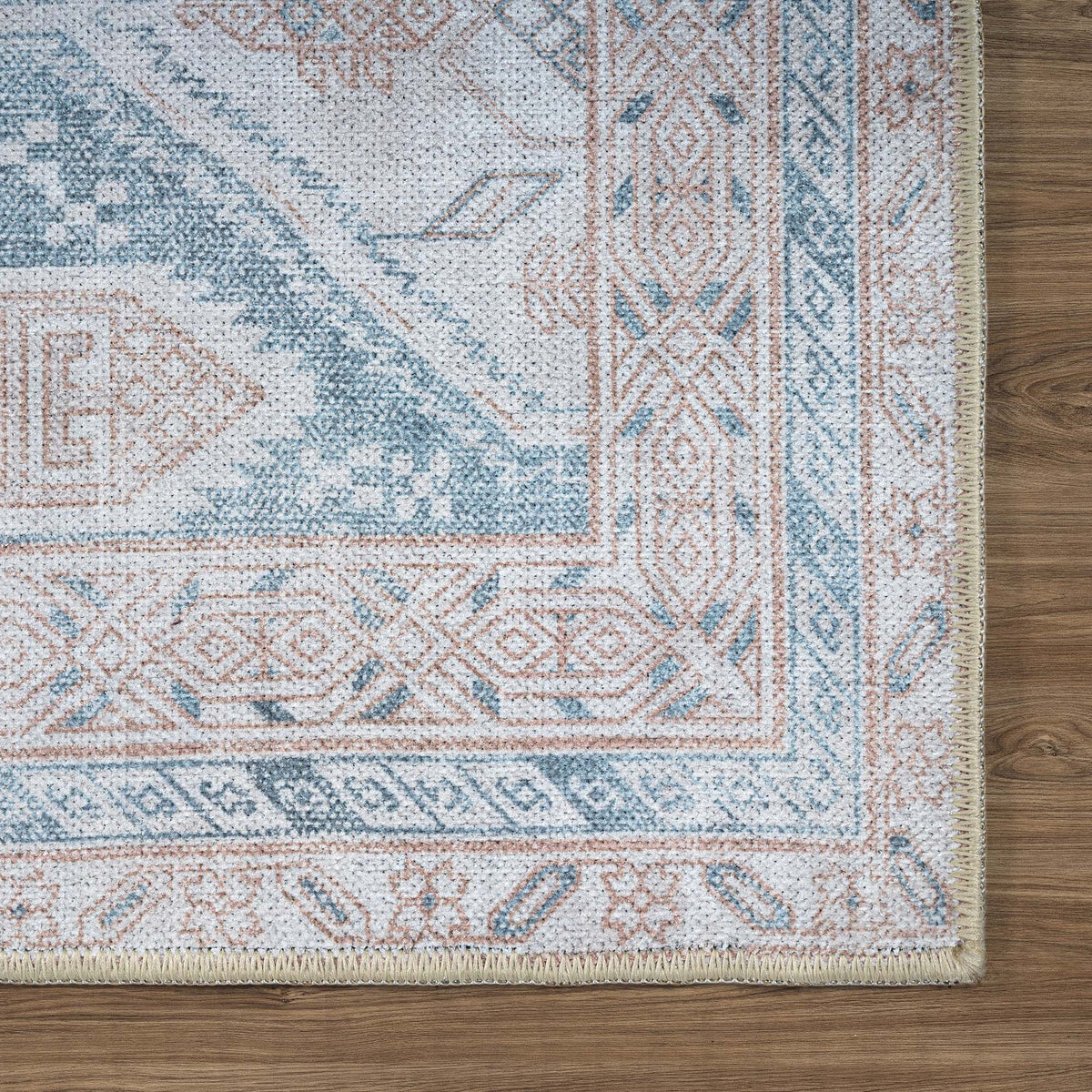 Samara Cream Blue Distressed Turkish Rug