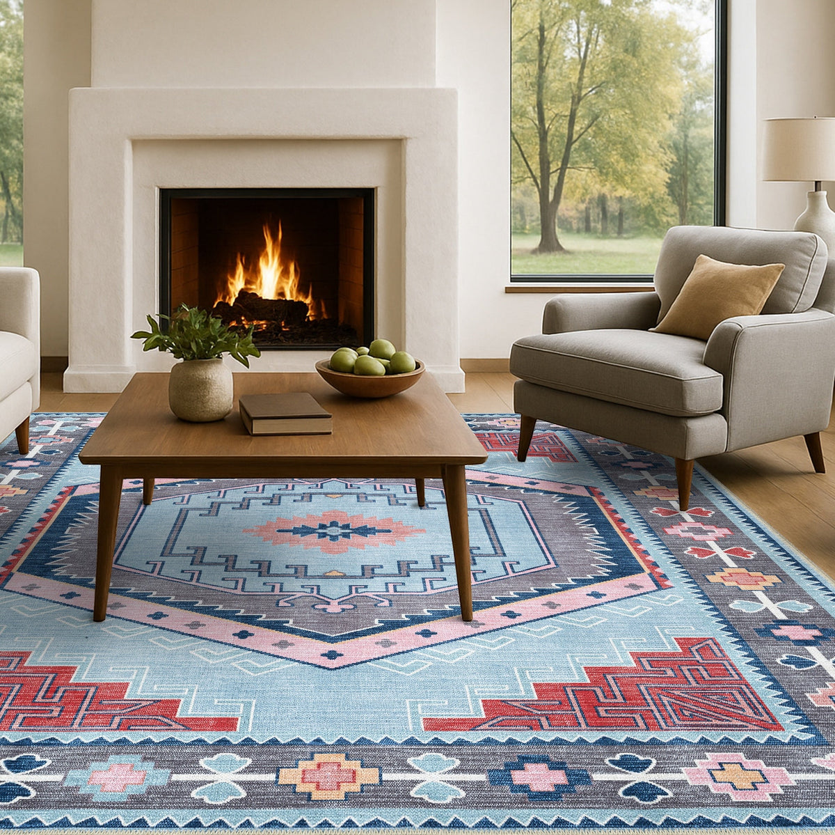 Leena Blue Colorful Aesthetic Oushak Rug