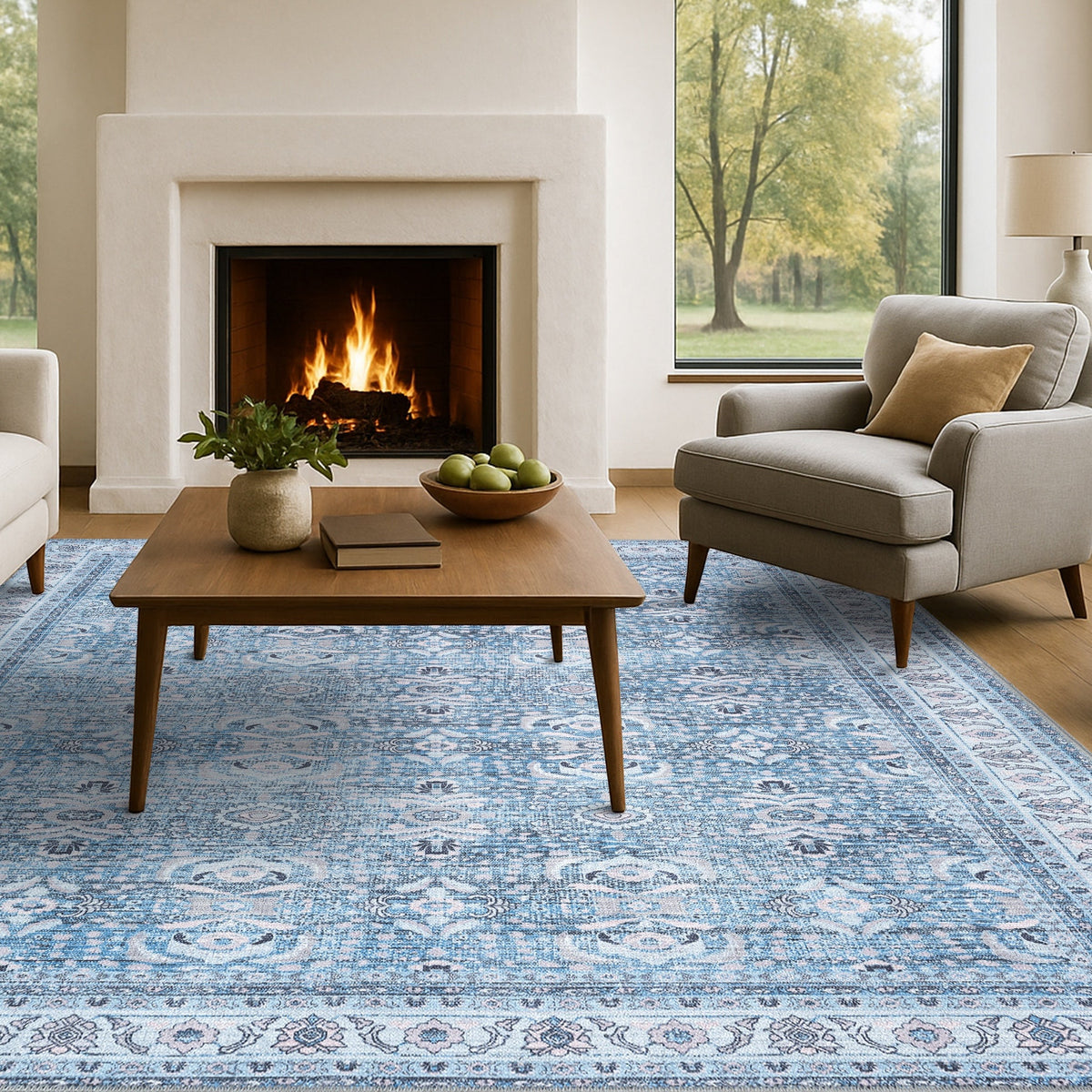 Jayla Modern Turkish Floral Cream Blue Rug