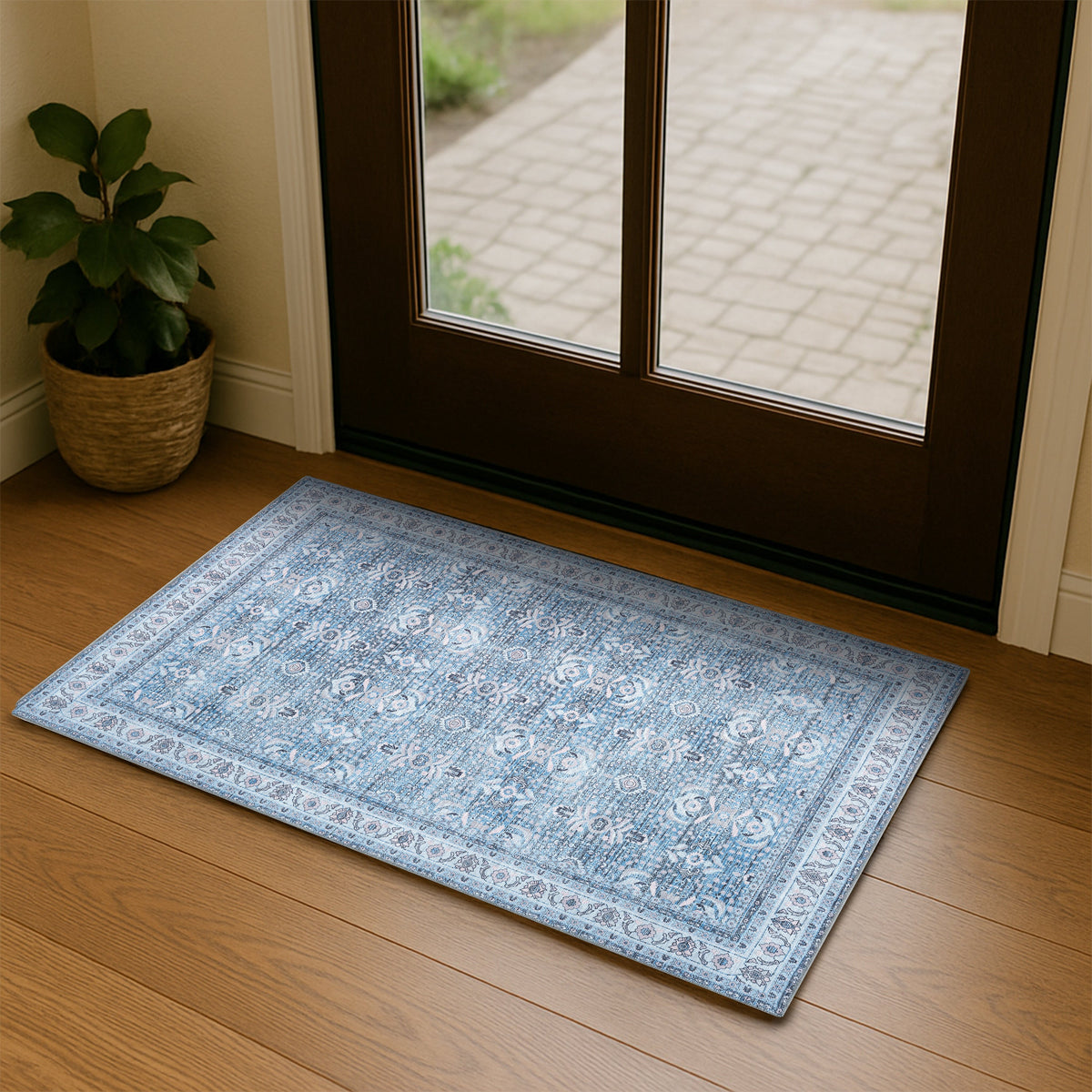 Jayla Modern Turkish Floral Cream Blue Rug