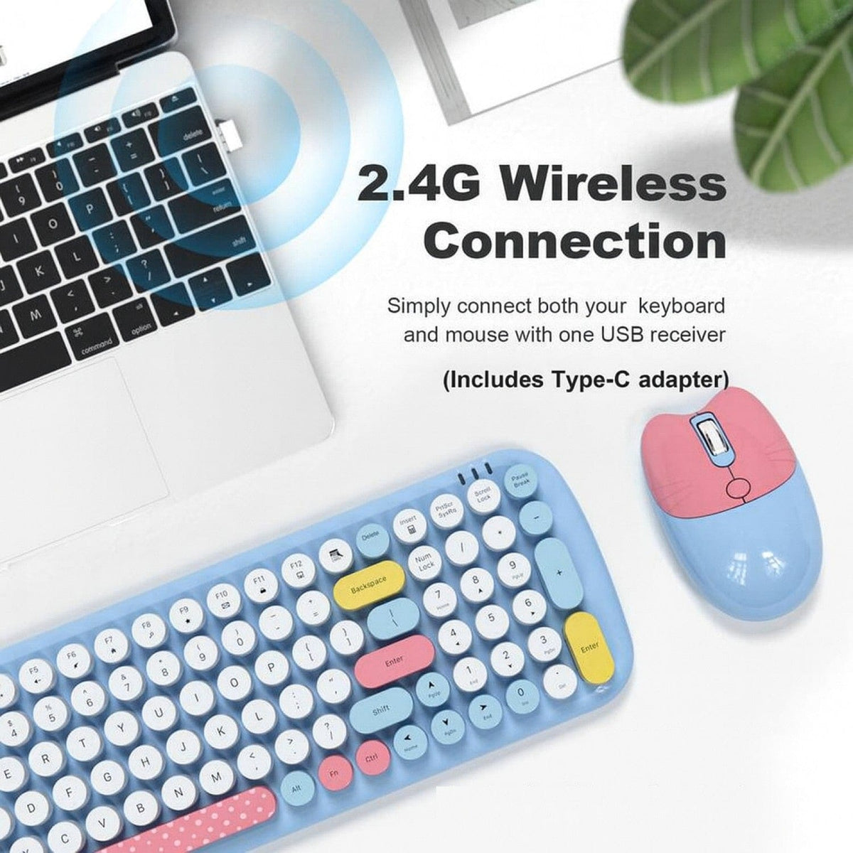 Wireless Keyboard & Mouse Combo - Soft Click, Colorful 100 Keys