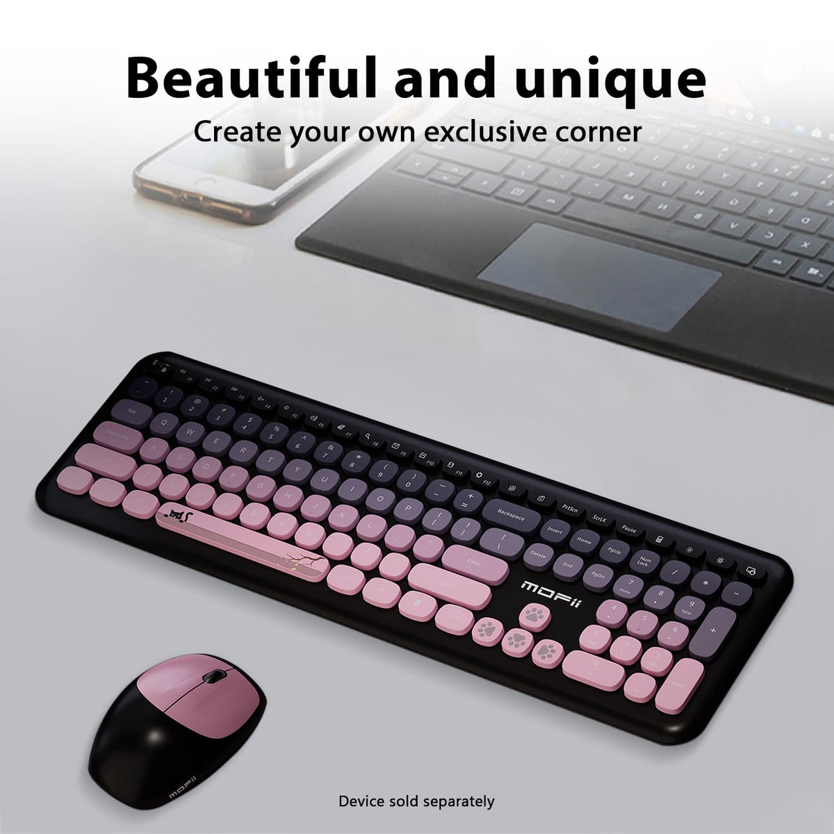 Wireless Keyboard & Mouse Combo - Soft Click, Colorful 100 Keys