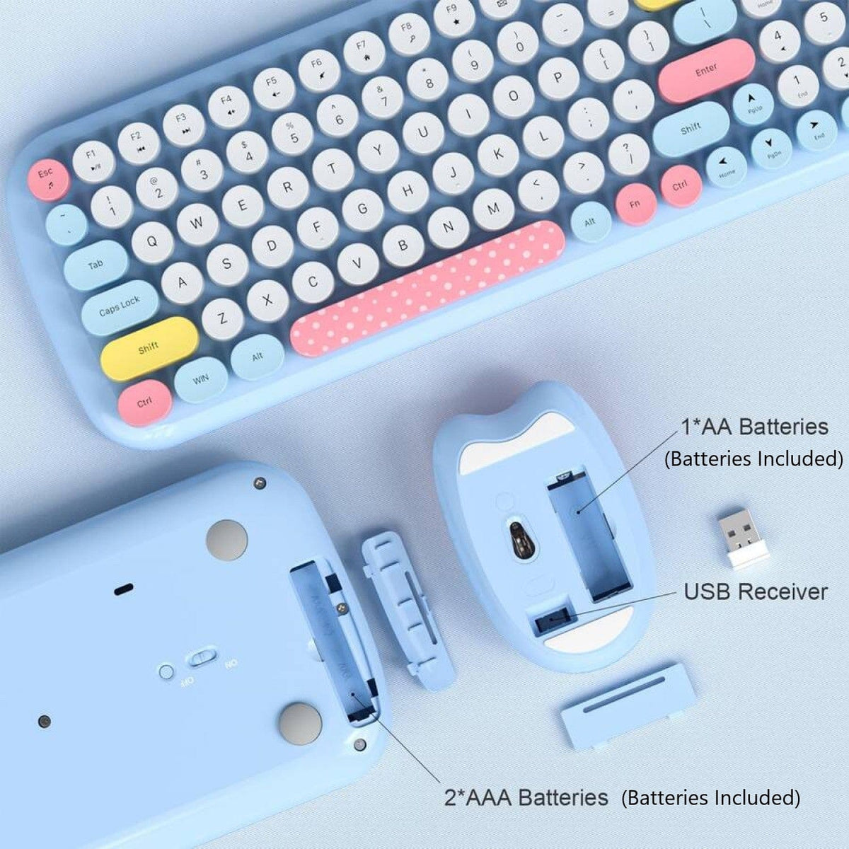 Wireless Keyboard & Mouse Combo - Soft Click, Colorful 100 Keys