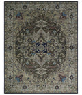 8x10 Antique look Brown, Beige and Blue Traditional Medallion wool Area Rug