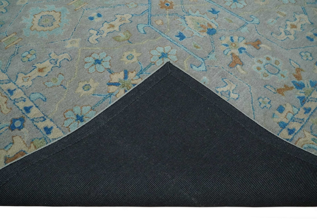 8x10 Hand Tufted Gray, Beige and Accent Blue Traditional Herati Design Wool Rug