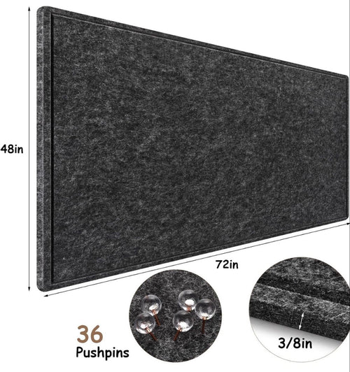 Bcabo Large Bulletin Board, 72x48 Inches Cork Board Alternative, Large Felt Board Decorative Pin Board for Wall, Foldable Photo Board Self-Adhesive Vision Board with 36 Pushpins Dark Gray