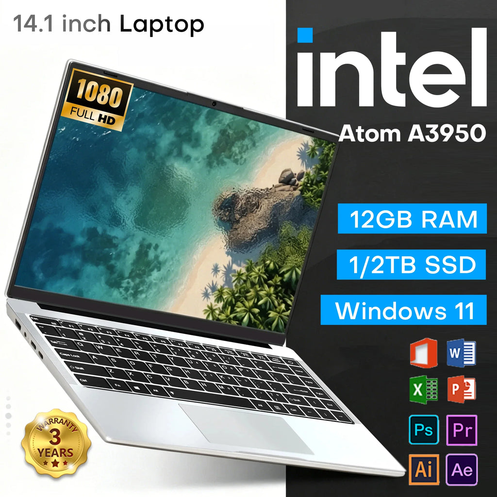 Xia Man Intel Atom E3950 Laptop Windows 11 Pro 12GB