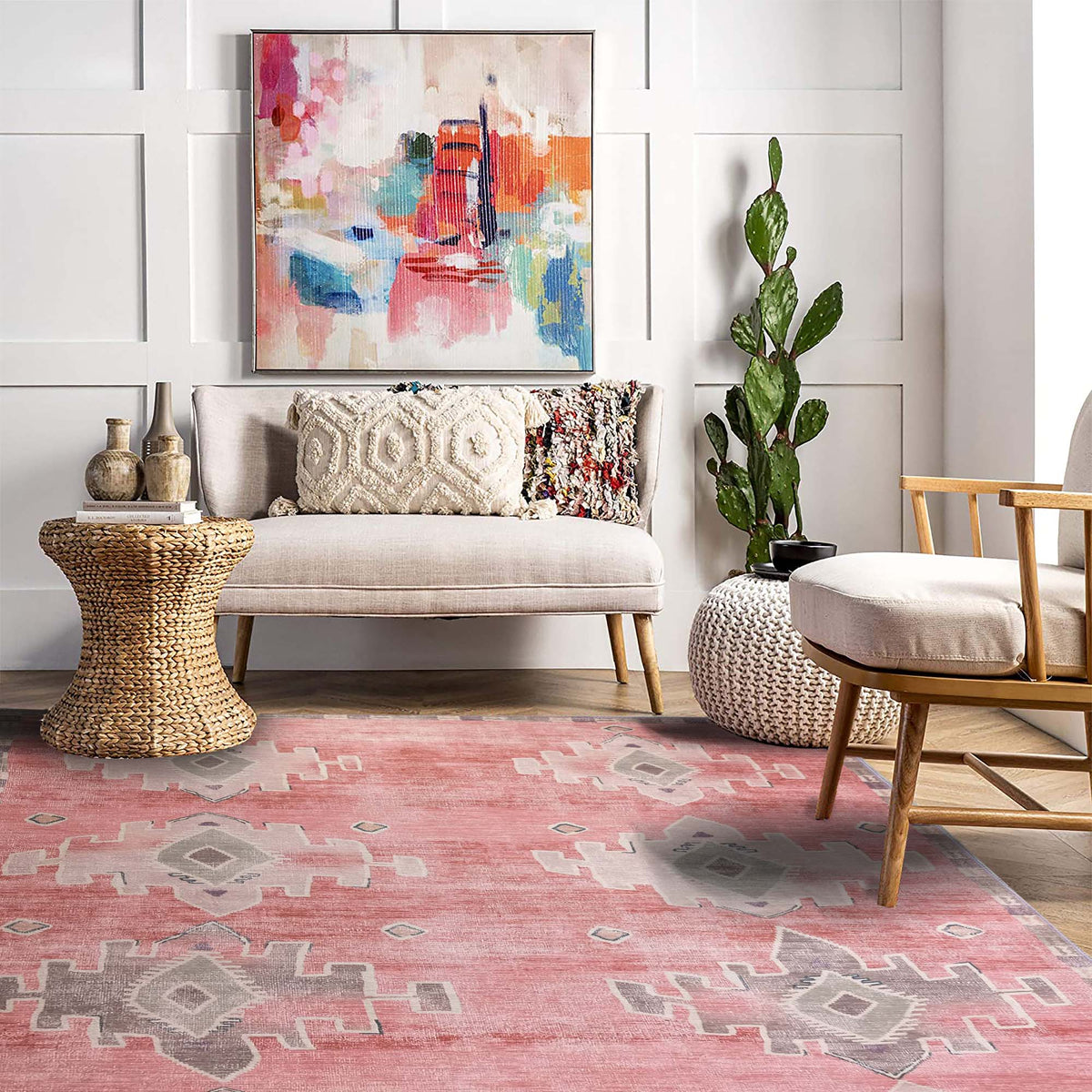 Aurelie Distressed Red Pink Beige Turkish Rug
