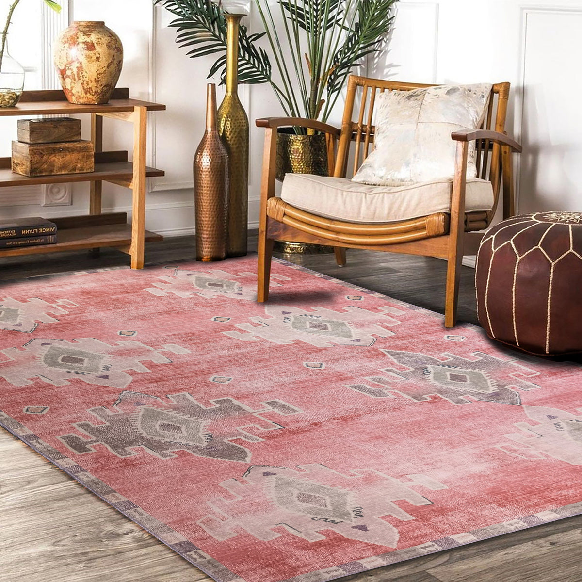 Aurelie Distressed Red Pink Beige Turkish Rug