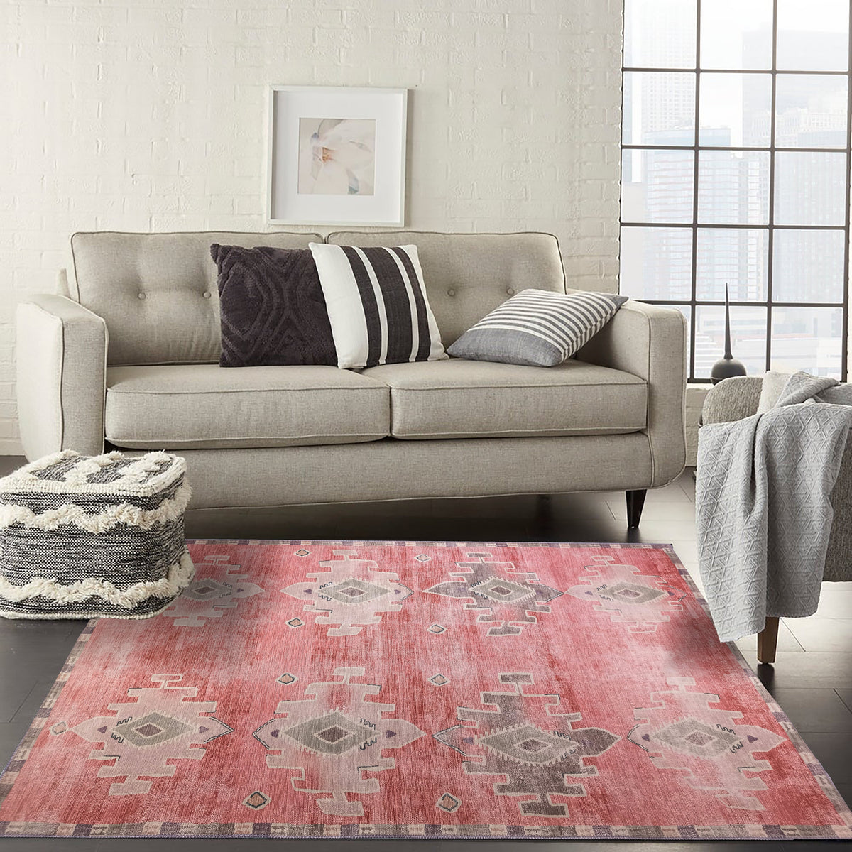 Aurelie Distressed Red Pink Beige Turkish Rug