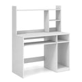Home Office Computer Desk with Bookcase Keyboard Tray and CPU Stand-White