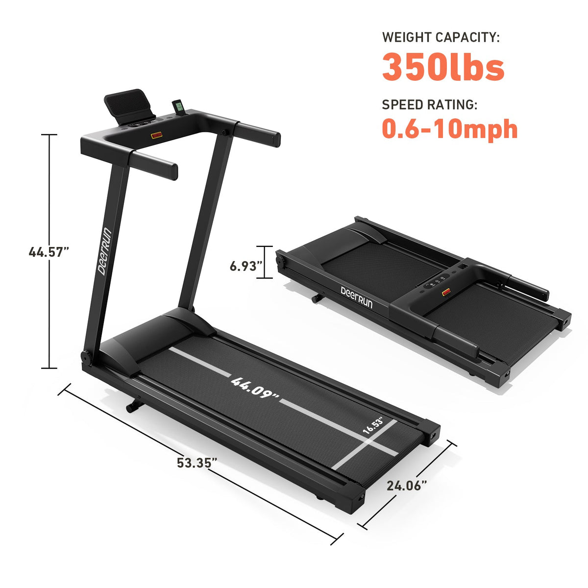 DeerRun All-New 2026 A1 Pro Move+ Smart Foldable Treadmill with 6% Incline & NFC | 350 lbs, 10 mph, Black