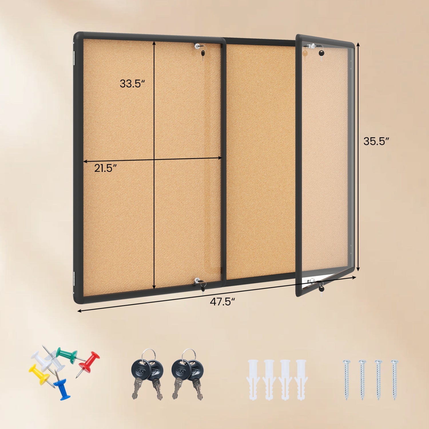 Enclosed Bulletin Board 47.5" x 35.5" with Aluminum Frame