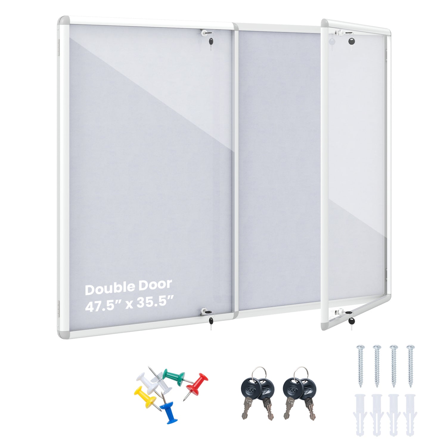 Lockable Cork Bulletin Board 47.5" x 35.5" Aluminum Frame