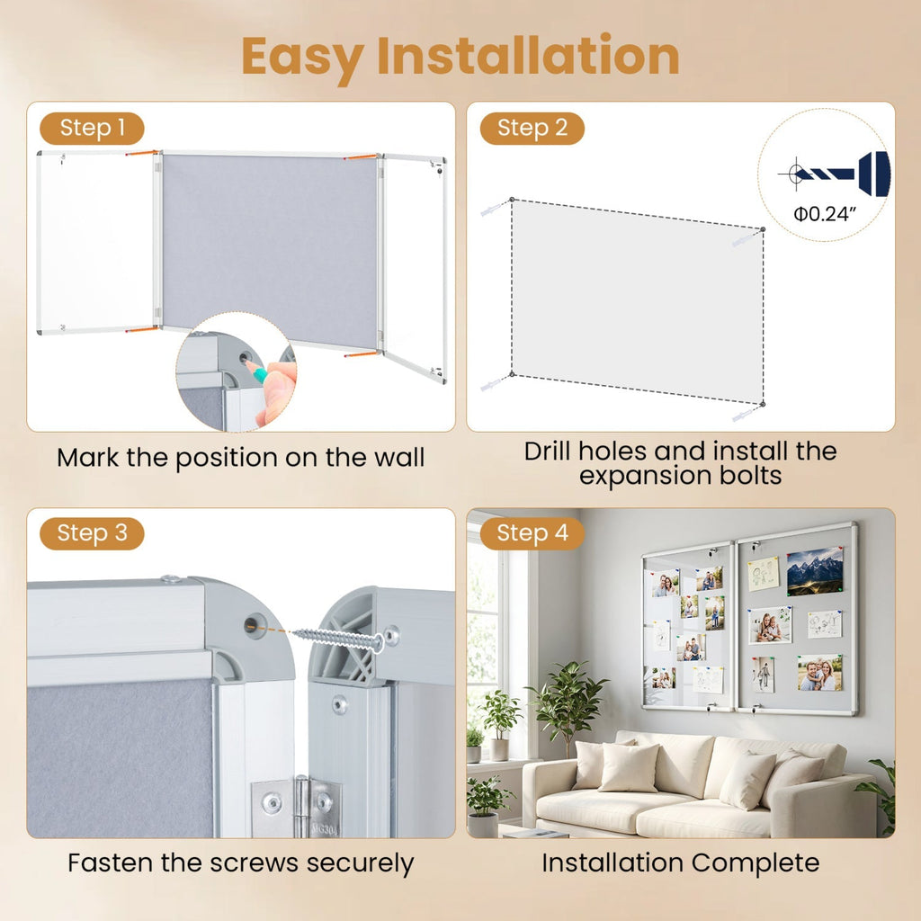 Lockable Cork Bulletin Board 47.5" x 35.5" Aluminum Frame