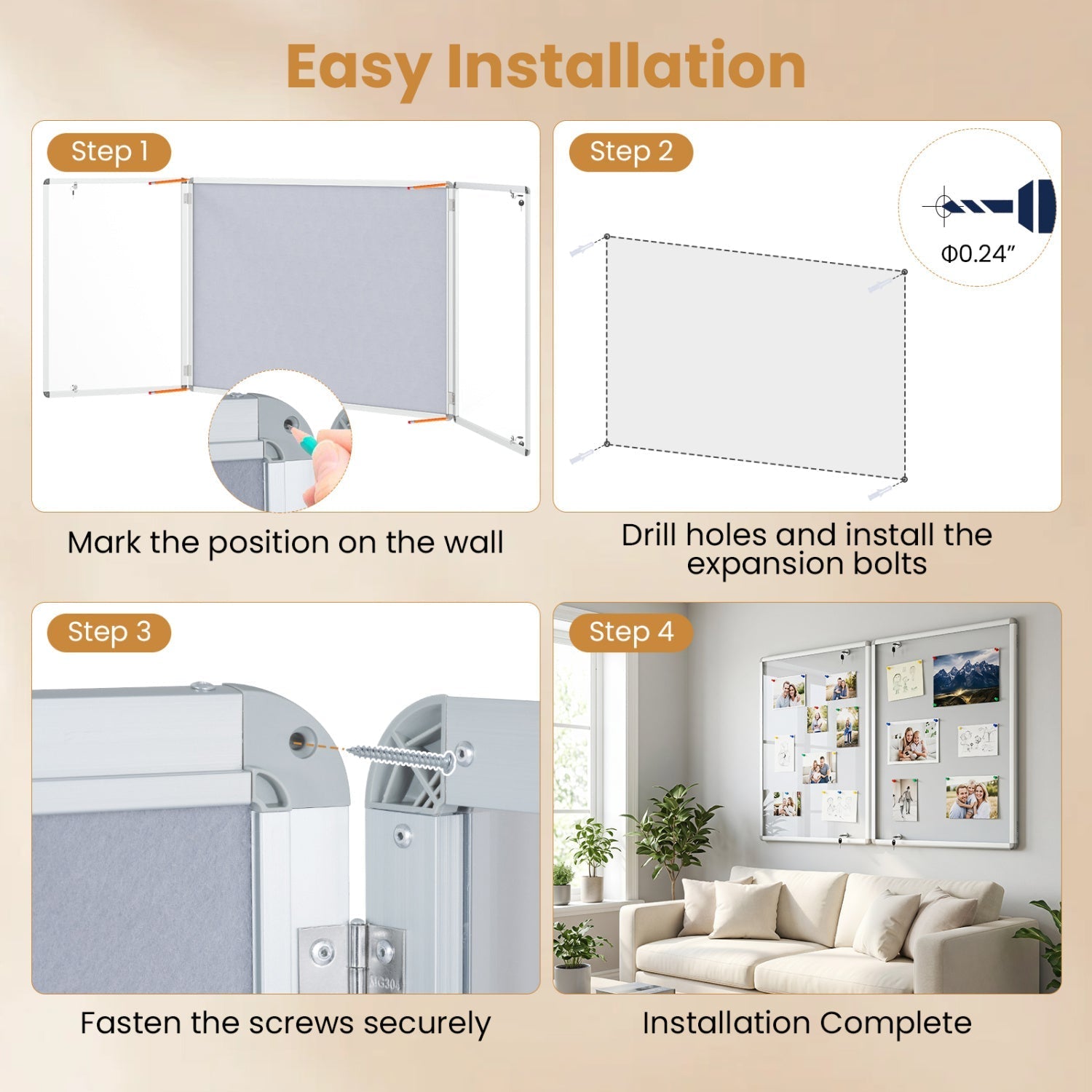 Lockable Cork Bulletin Board 47.5" x 35.5" Aluminum Frame