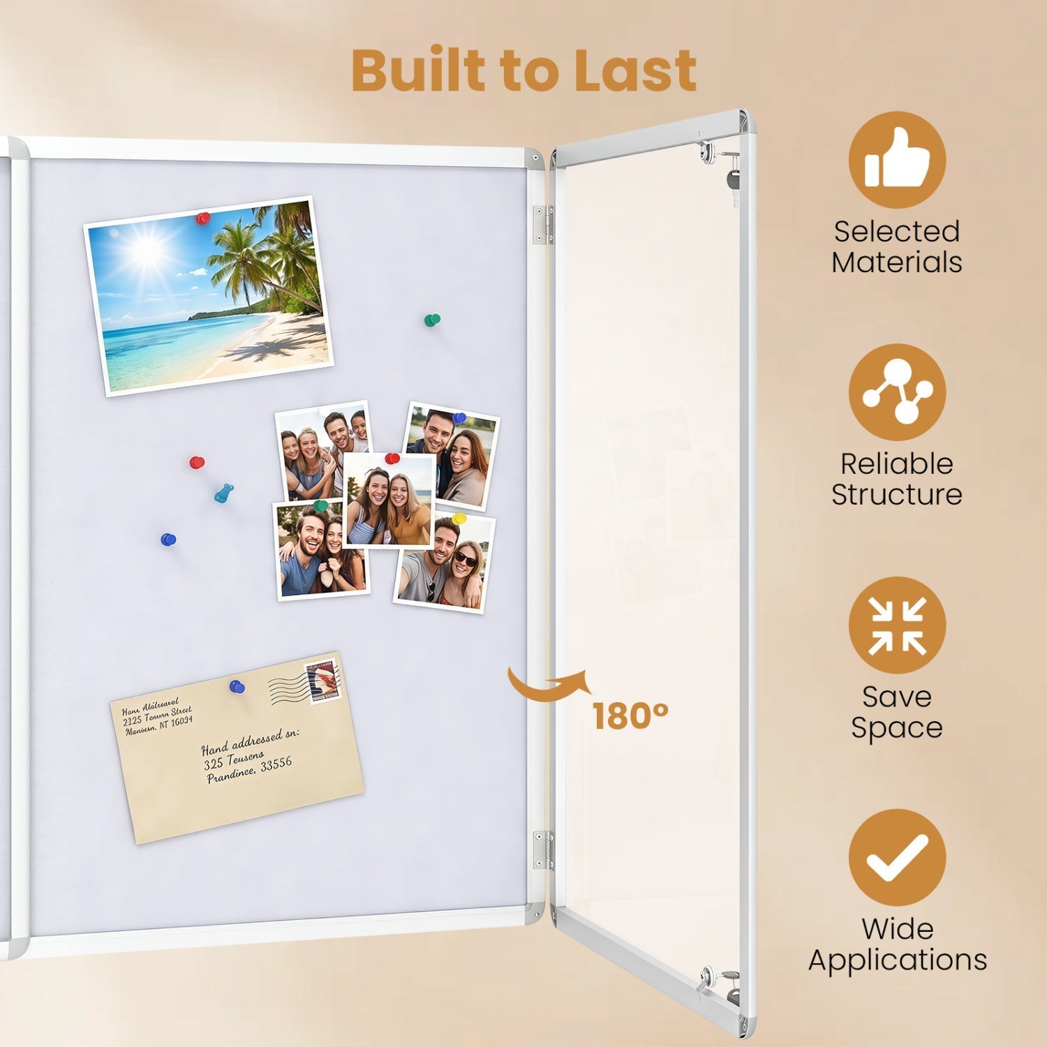 Lockable Cork Bulletin Board 47.5" x 35.5" Aluminum Frame