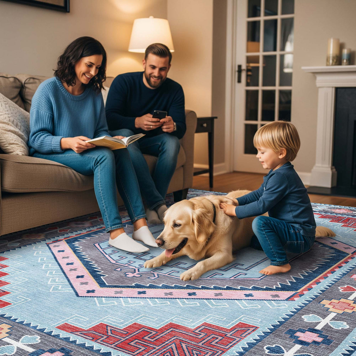 Leena Blue Colorful Aesthetic Oushak Rug