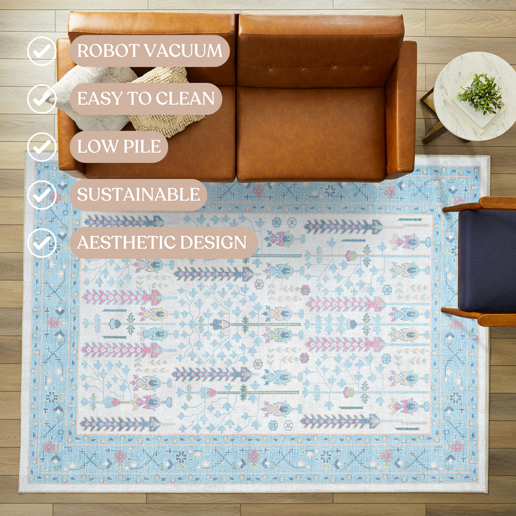 Annela Pastel Light Blue Modern Oushak Rug