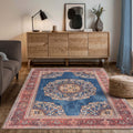 Navy Blue Brick Oushak Area Washable Rug