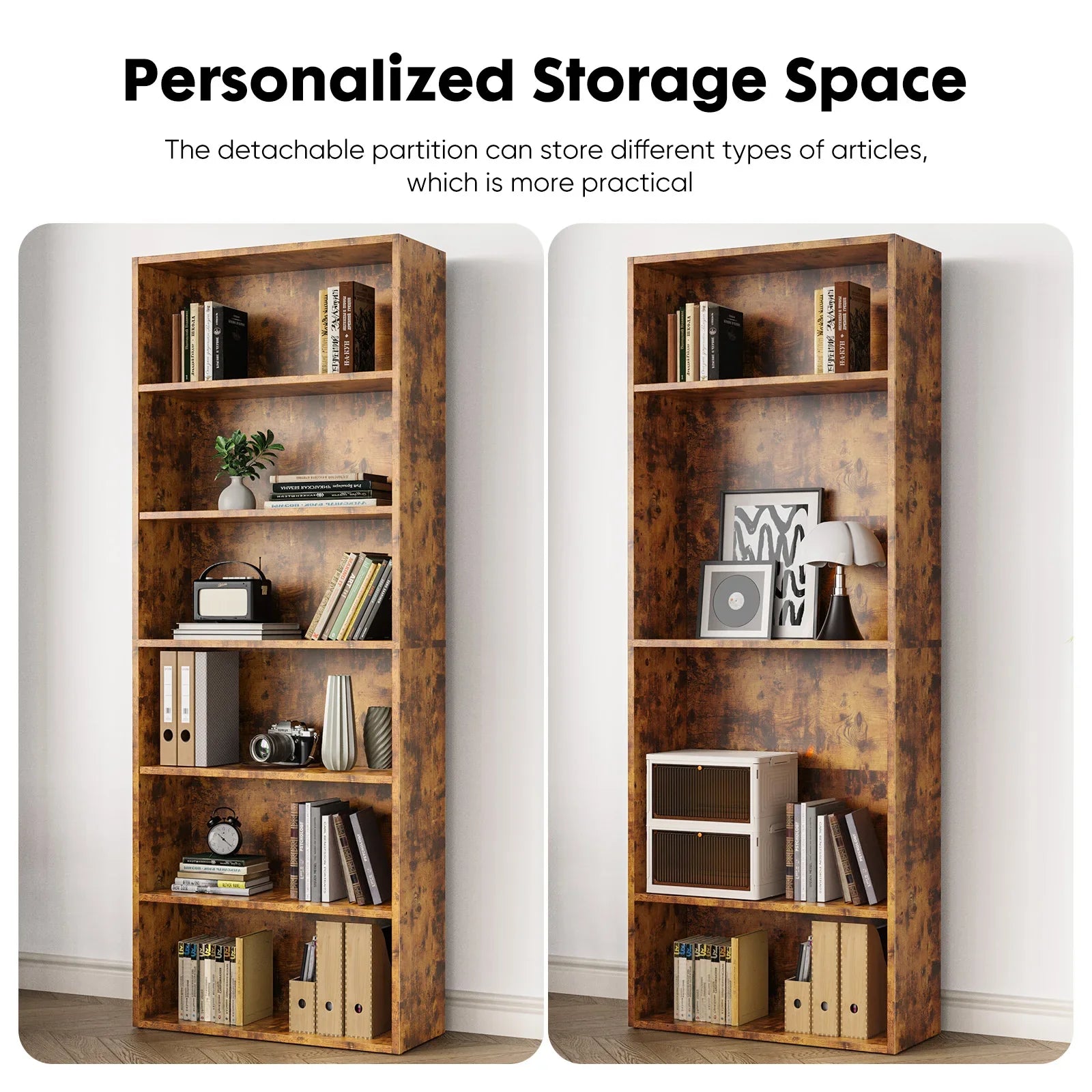 JHK 6 Tier Wooden Shelf Bookcase