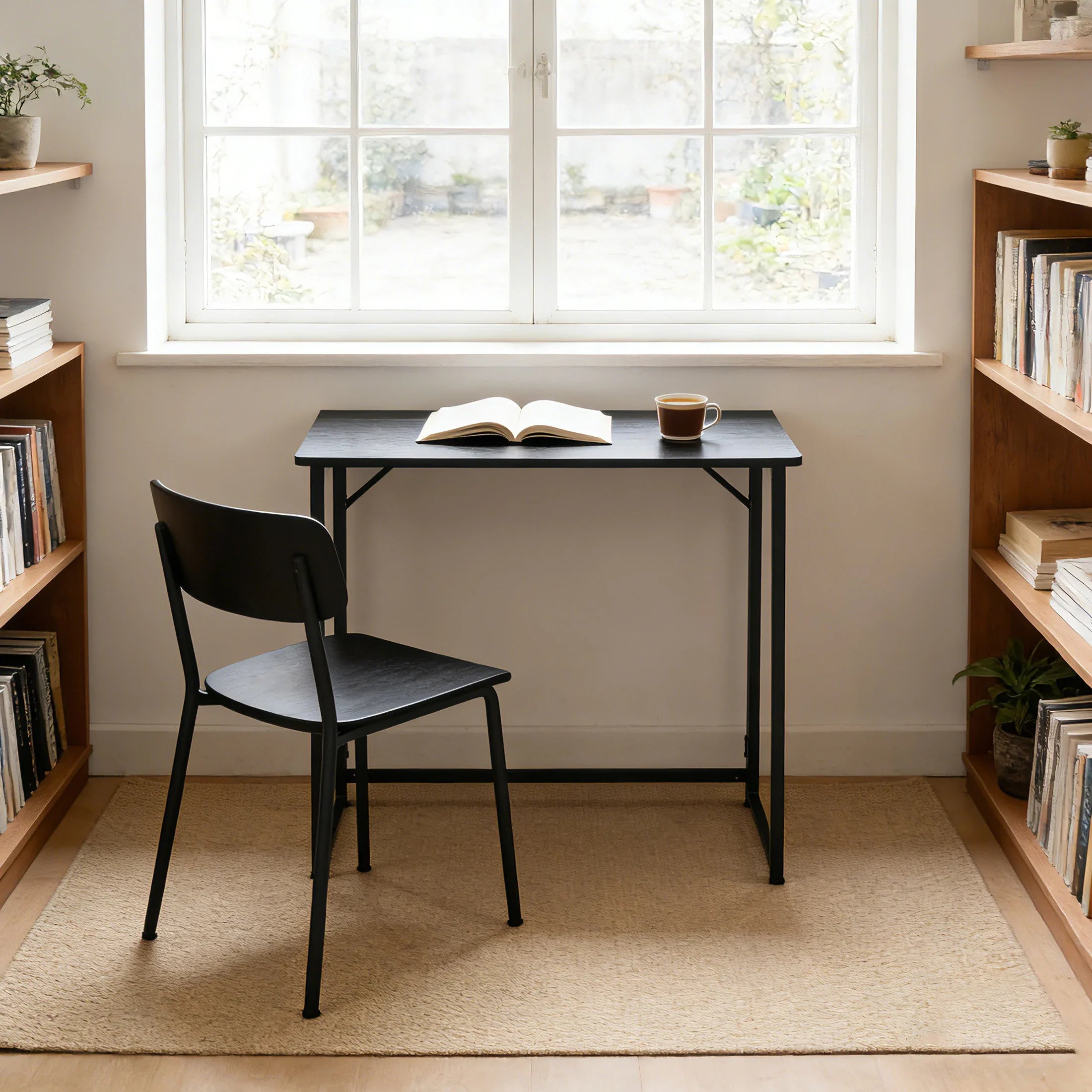 JHK Folding Office Desk, Metal Frame, Compact Foldable Computer Table