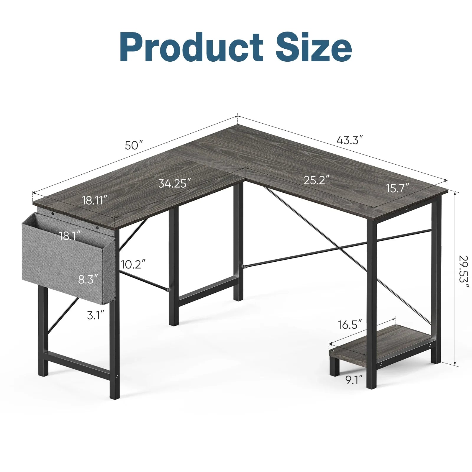 JHK Gaming Corner L Shaped Desk With Wooden CPU Storage