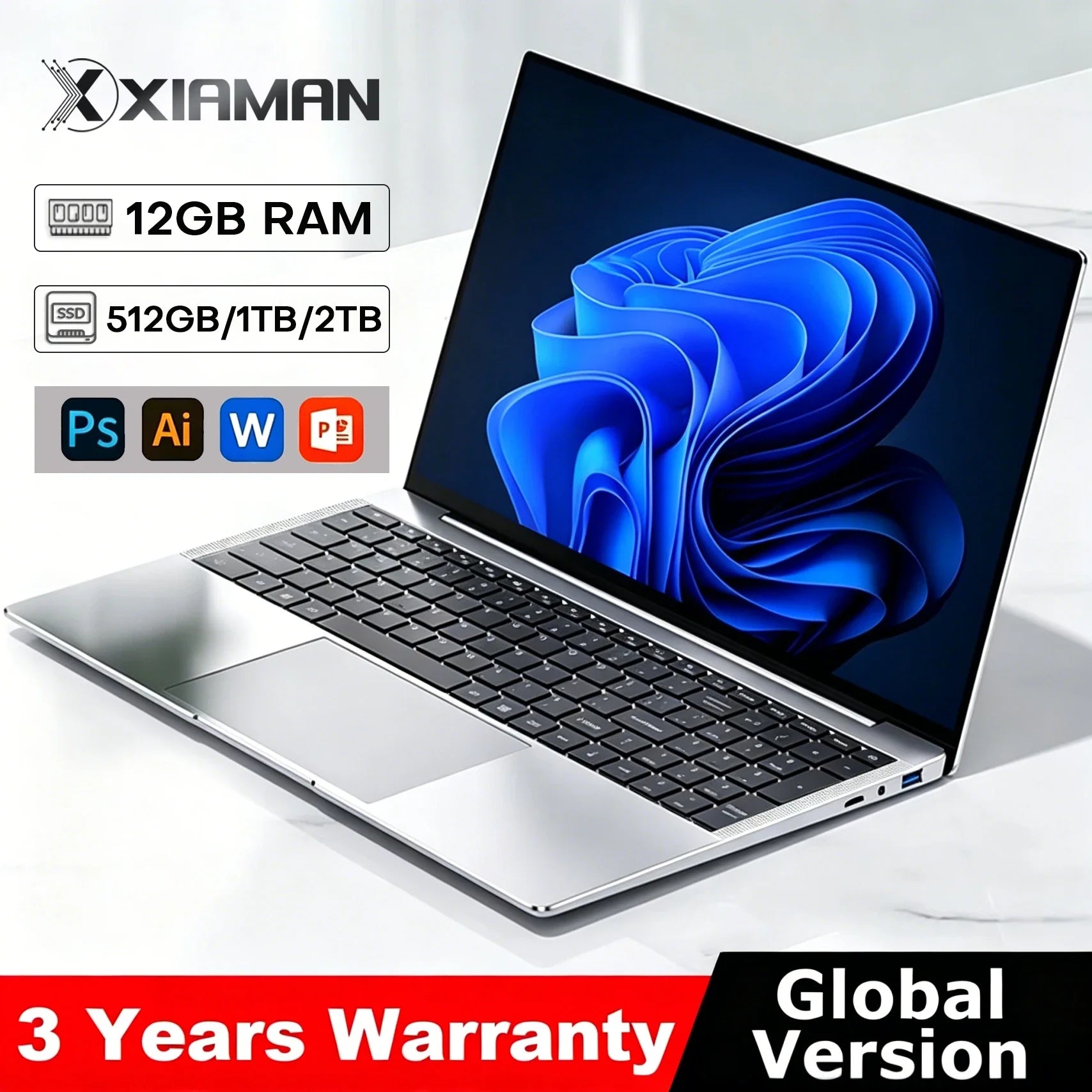 Xiaman Windows 11 Laptop Intel Atom A3950 12GB 512GB SSD