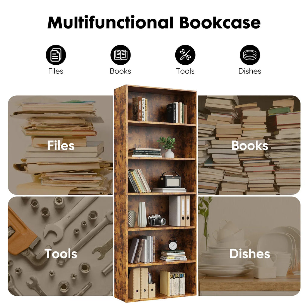 JHK 6 Tier Wooden Shelf Bookcase