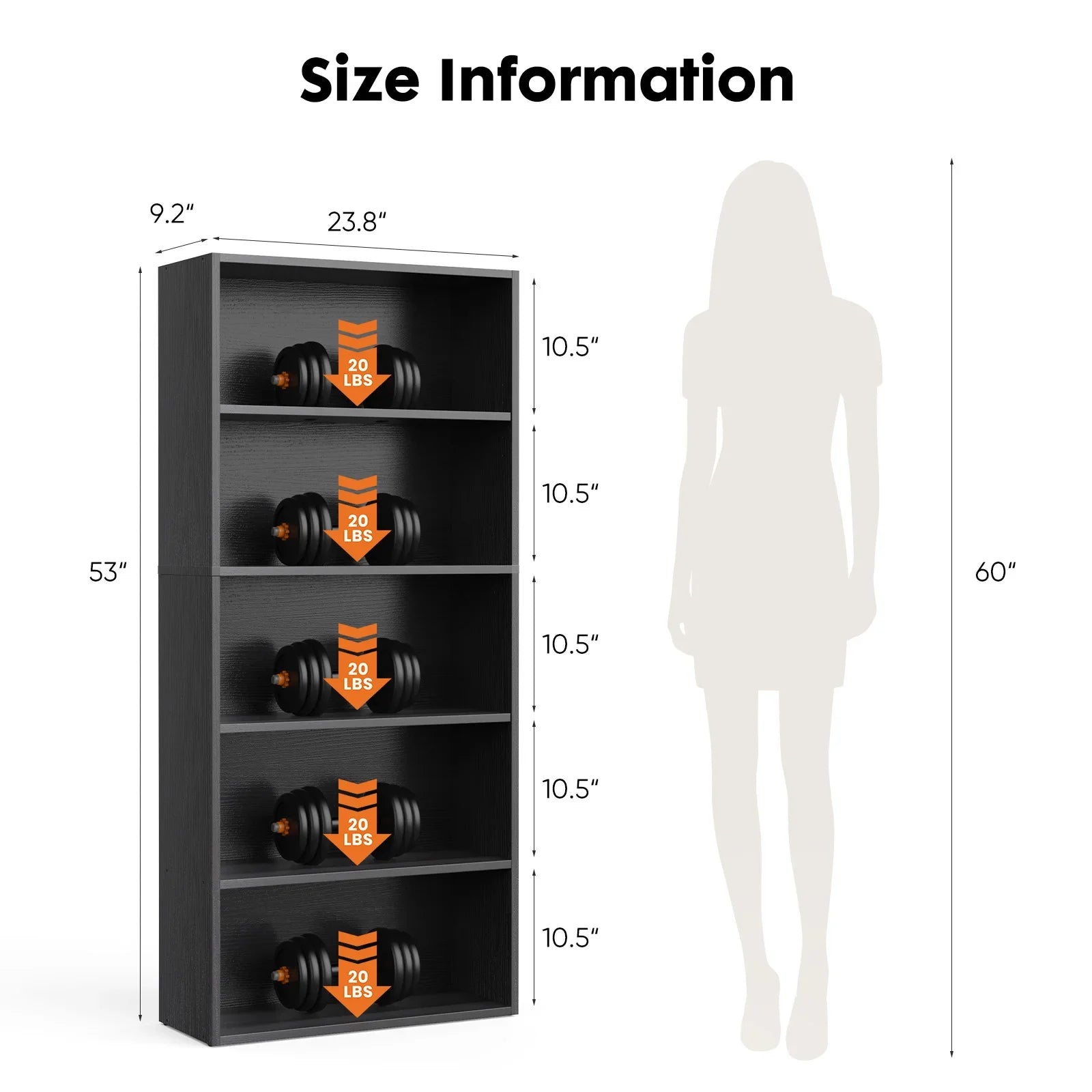JHK 6 Tier Wooden Shelf Bookcase