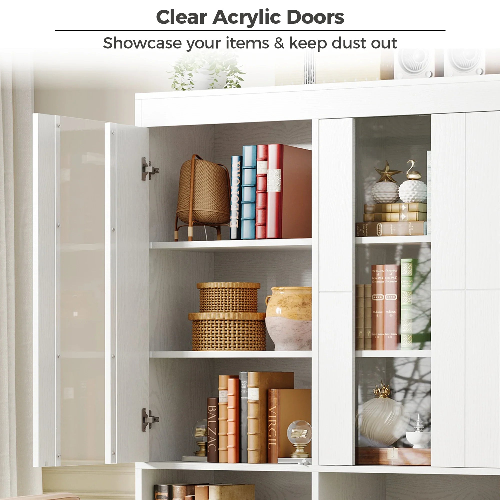 IRONCK Five Tier Bookshelf With Acrylic Doors For Home Office