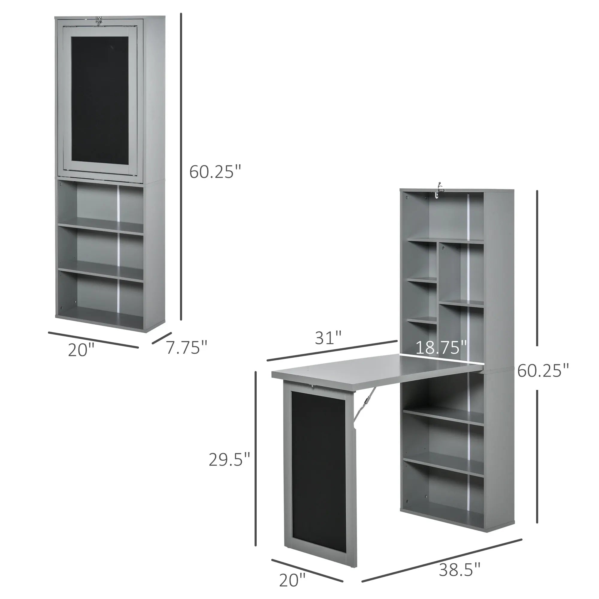 HOMCOM Foldout Convertible Office Desk With Wall Mount Blackboard