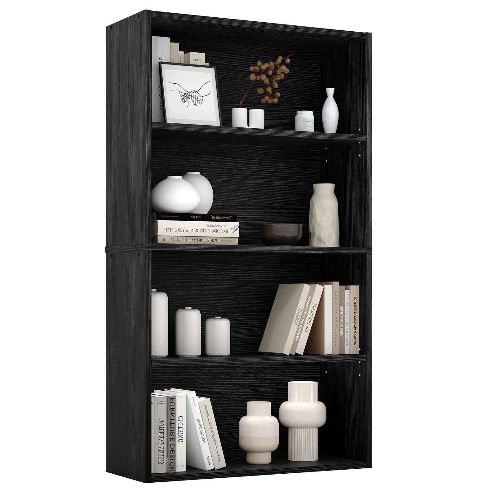 JHK Four Tier Wooden Floor Standing Open Bookshelf For Living Room Home Office