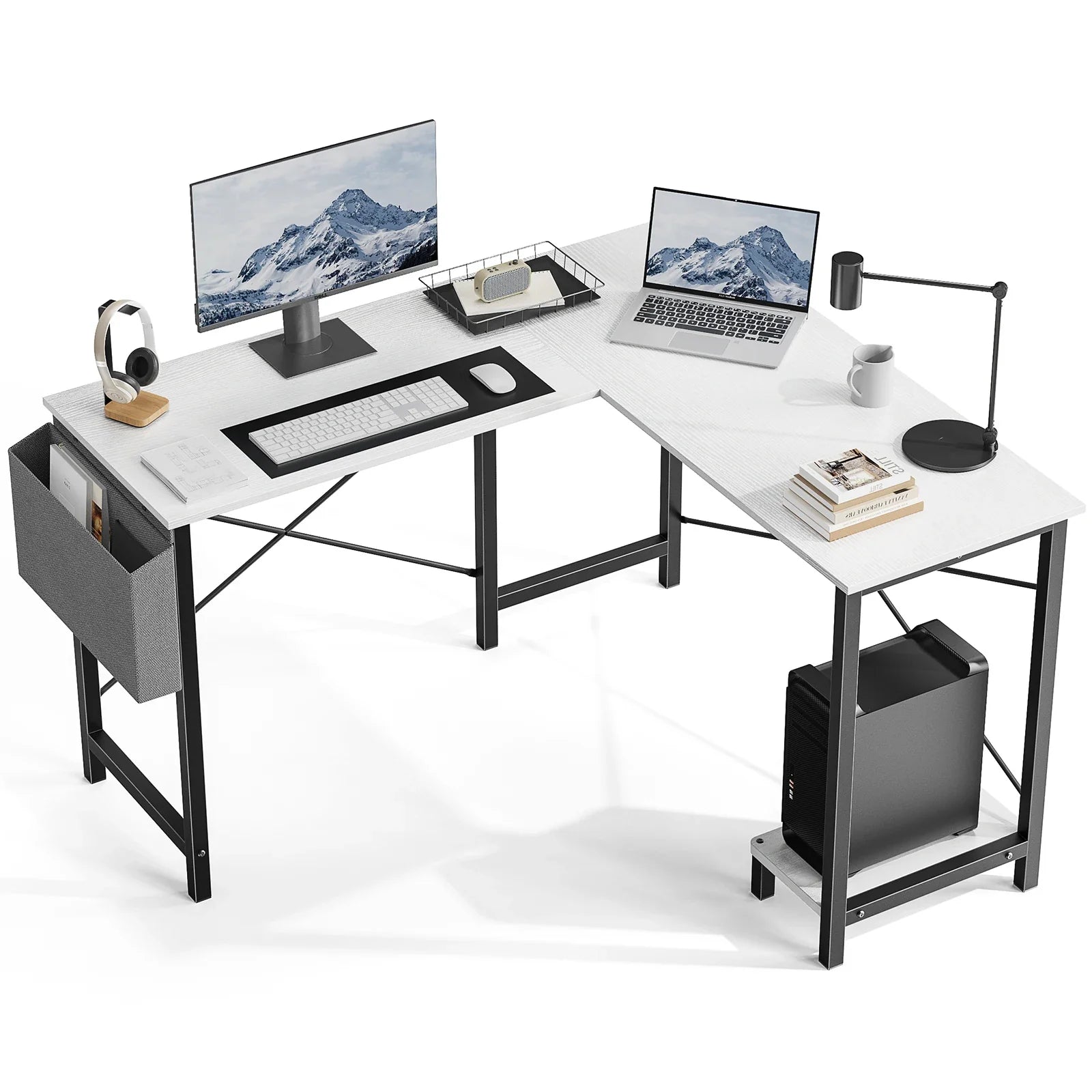 JHK Gaming Corner L Shaped Desk With Wooden CPU Storage