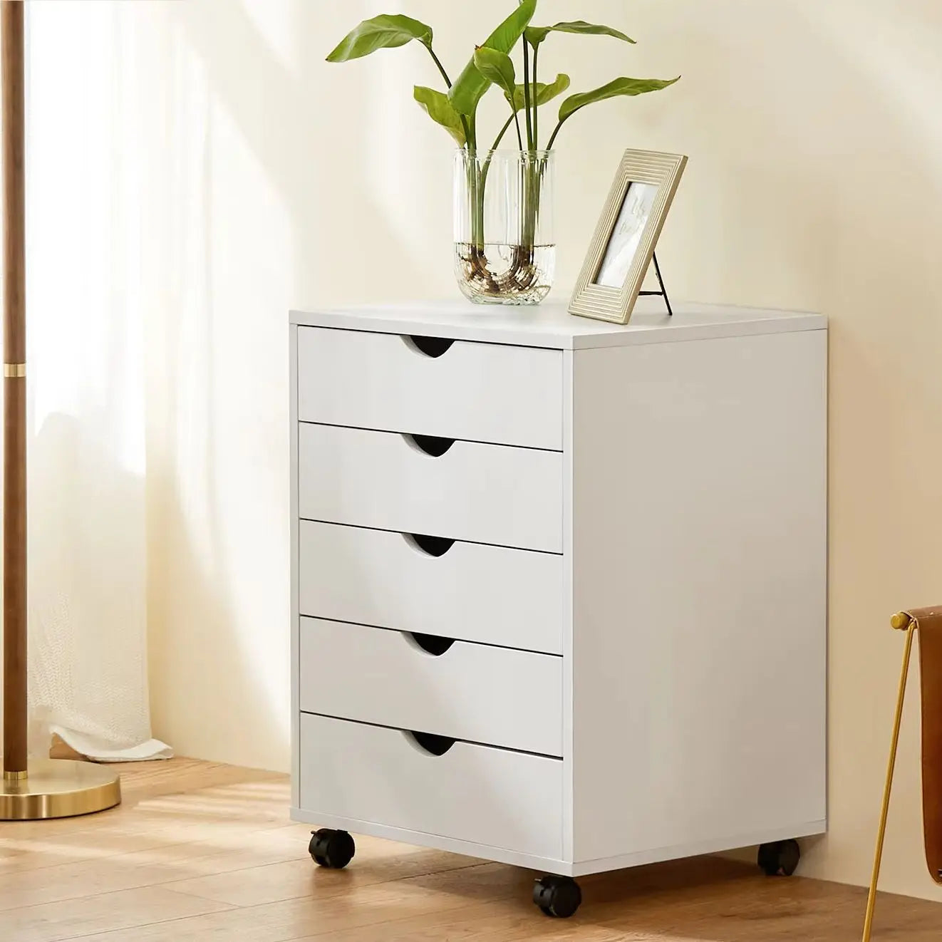 JHK Wood Nightstand Five Drawers With Rollers