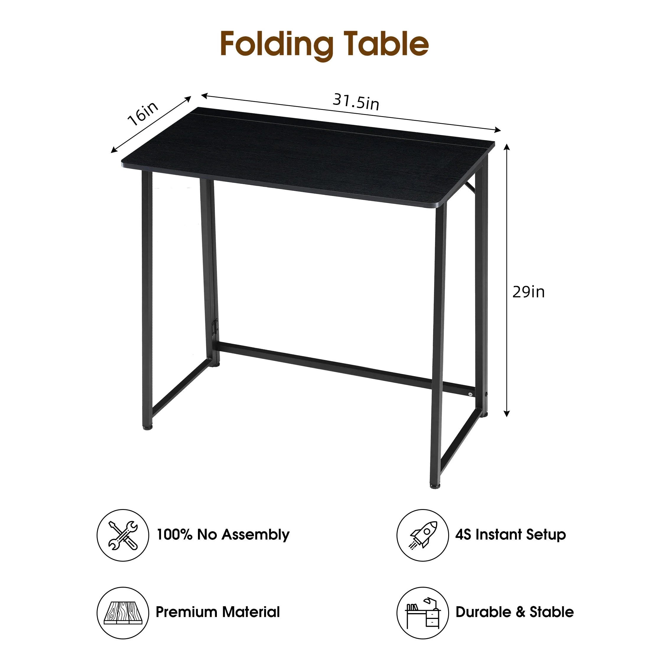 JHK Folding Office Desk, Metal Frame, Compact Foldable Computer Table