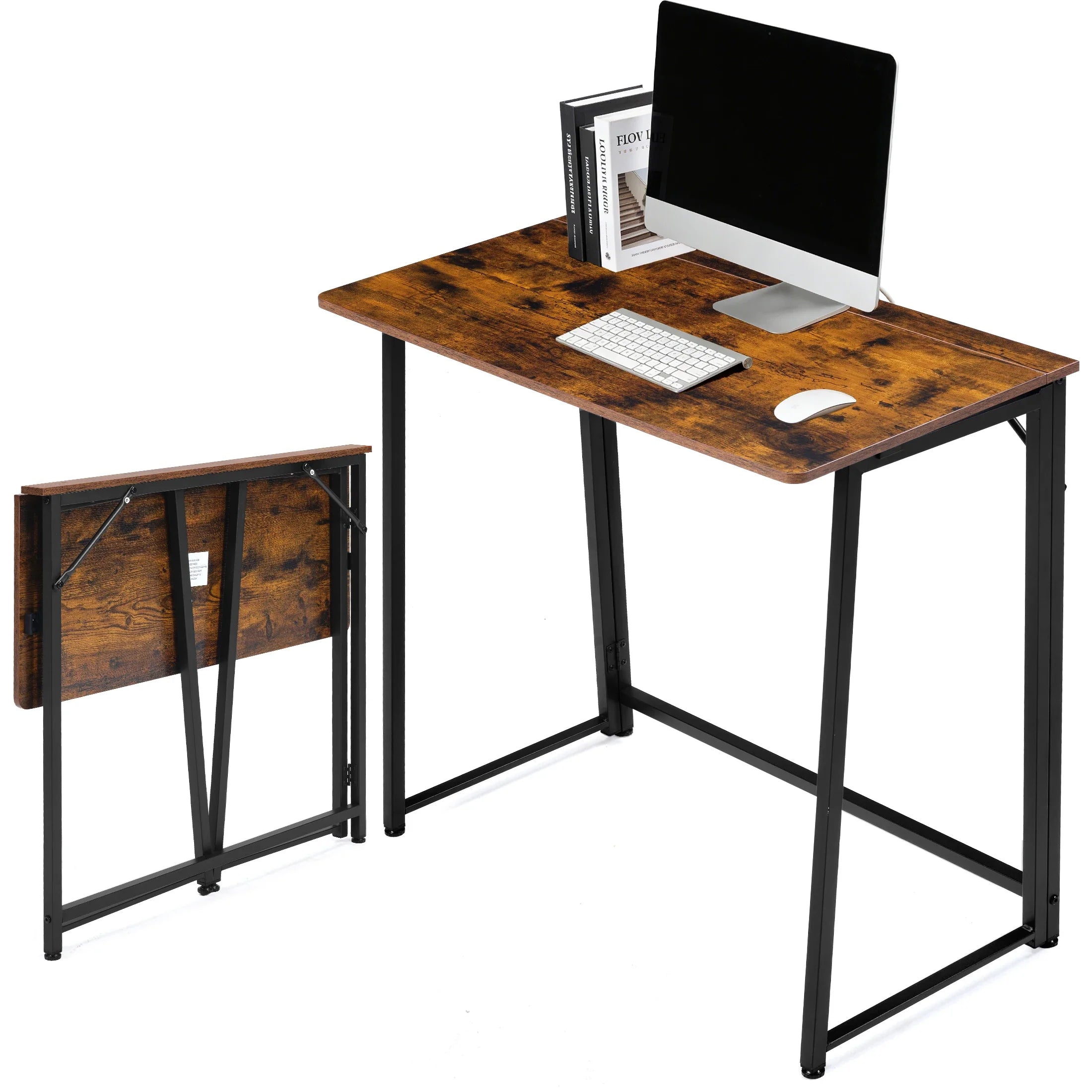 JHK Folding Office Desk, Metal Frame, Compact Foldable Computer Table