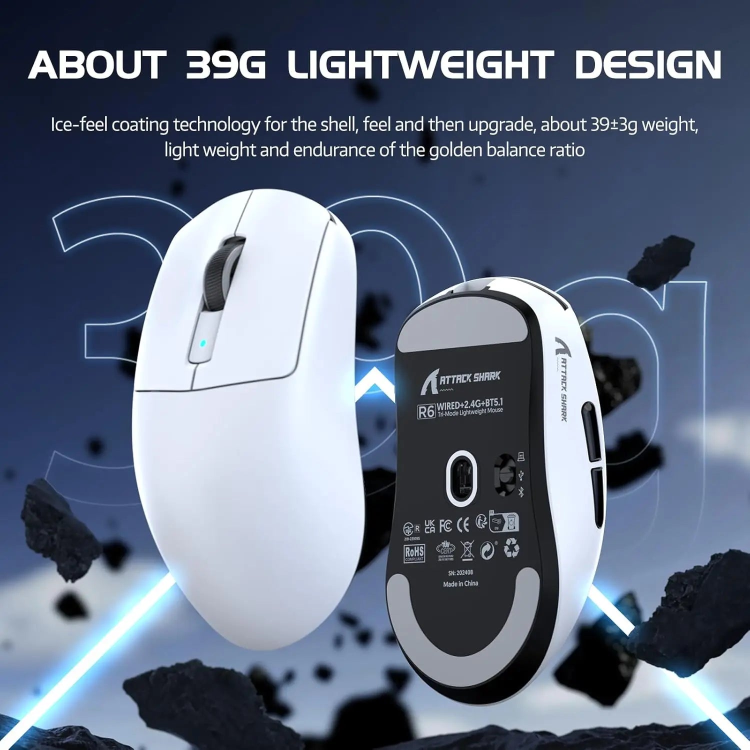 Attack Shark R6 Wireless Gaming Mouse With 8KHz Polling PAW 3950Max Sensor