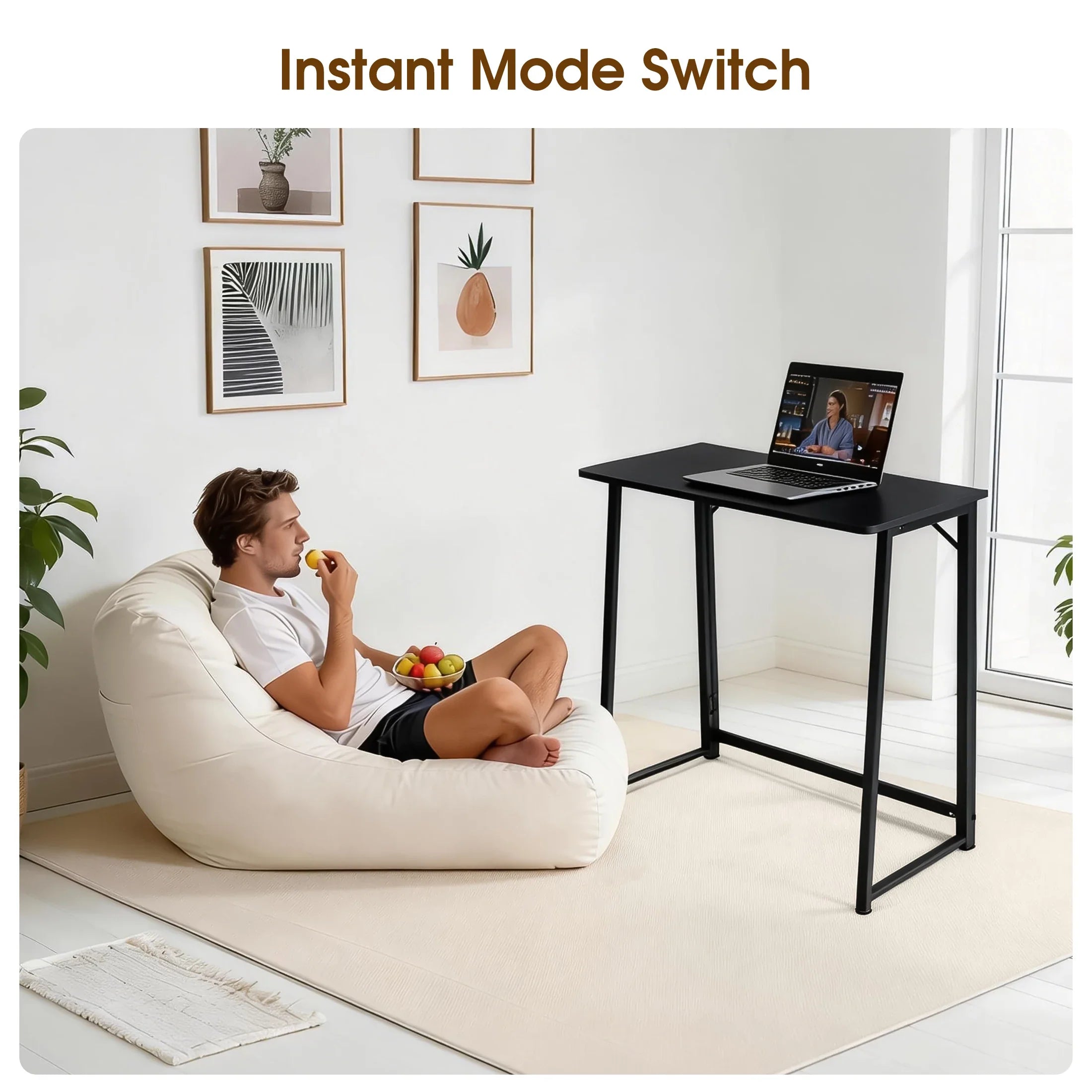JHK Folding Office Desk, Metal Frame, Compact Foldable Computer Table