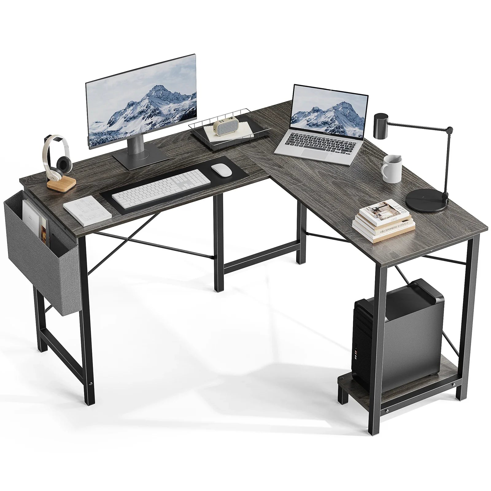 JHK Gaming Corner L Shaped Desk With Wooden CPU Storage