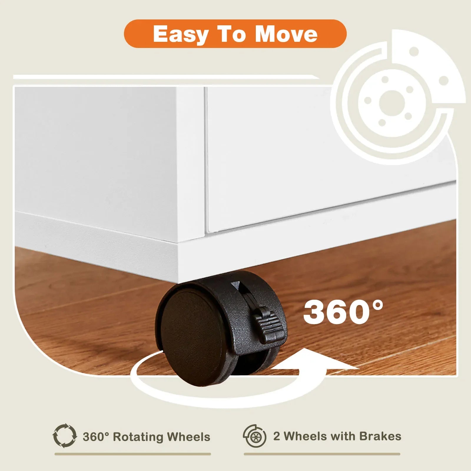 JHK Wood Nightstand Five Drawers With Rollers