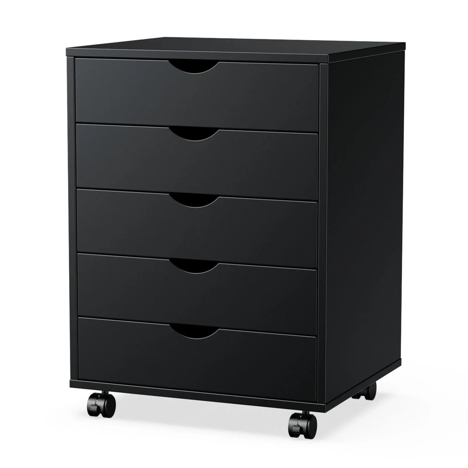 JHK Wood Nightstand Five Drawers With Rollers