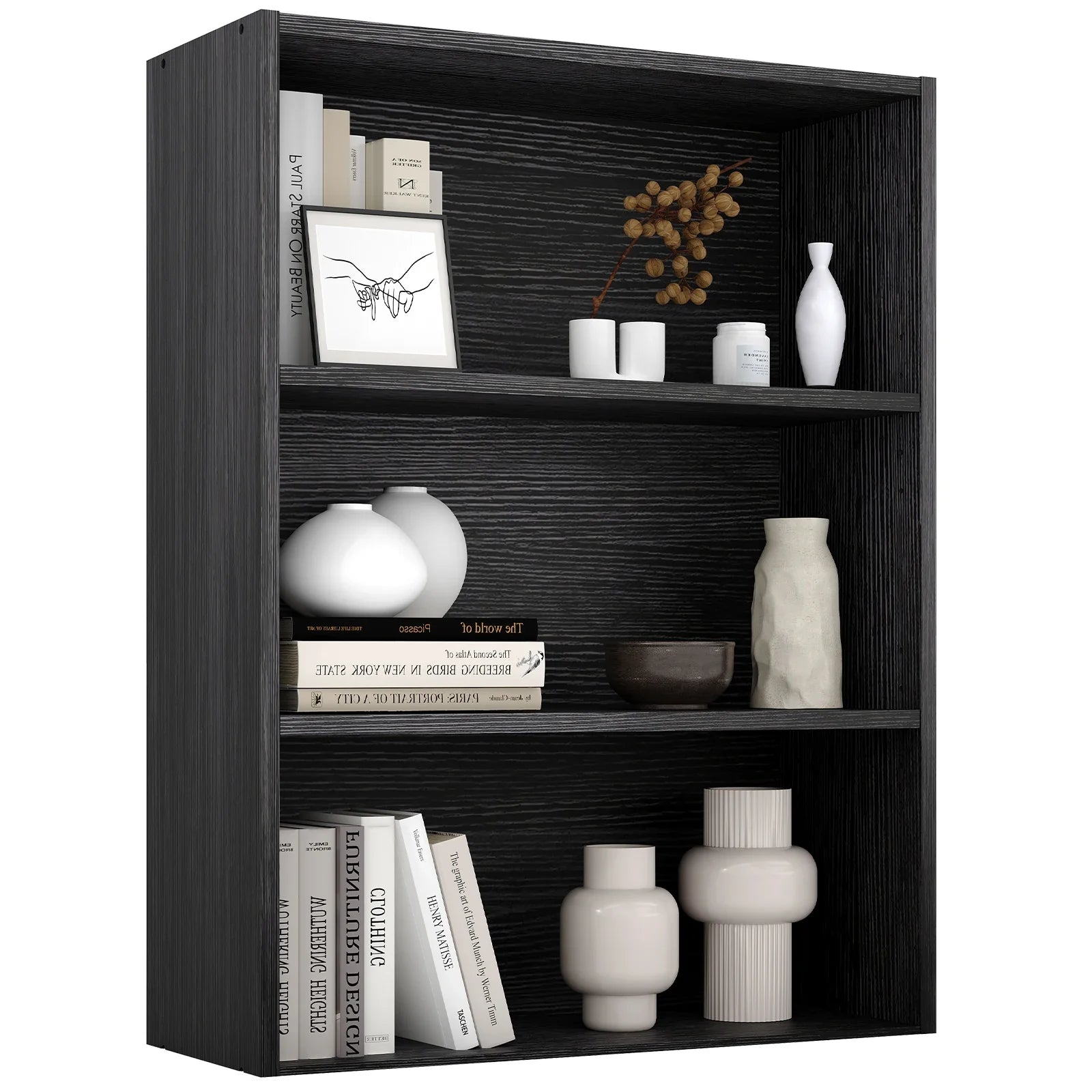 JHK Four Tier Wooden Floor Standing Open Bookshelf For Living Room Home Office