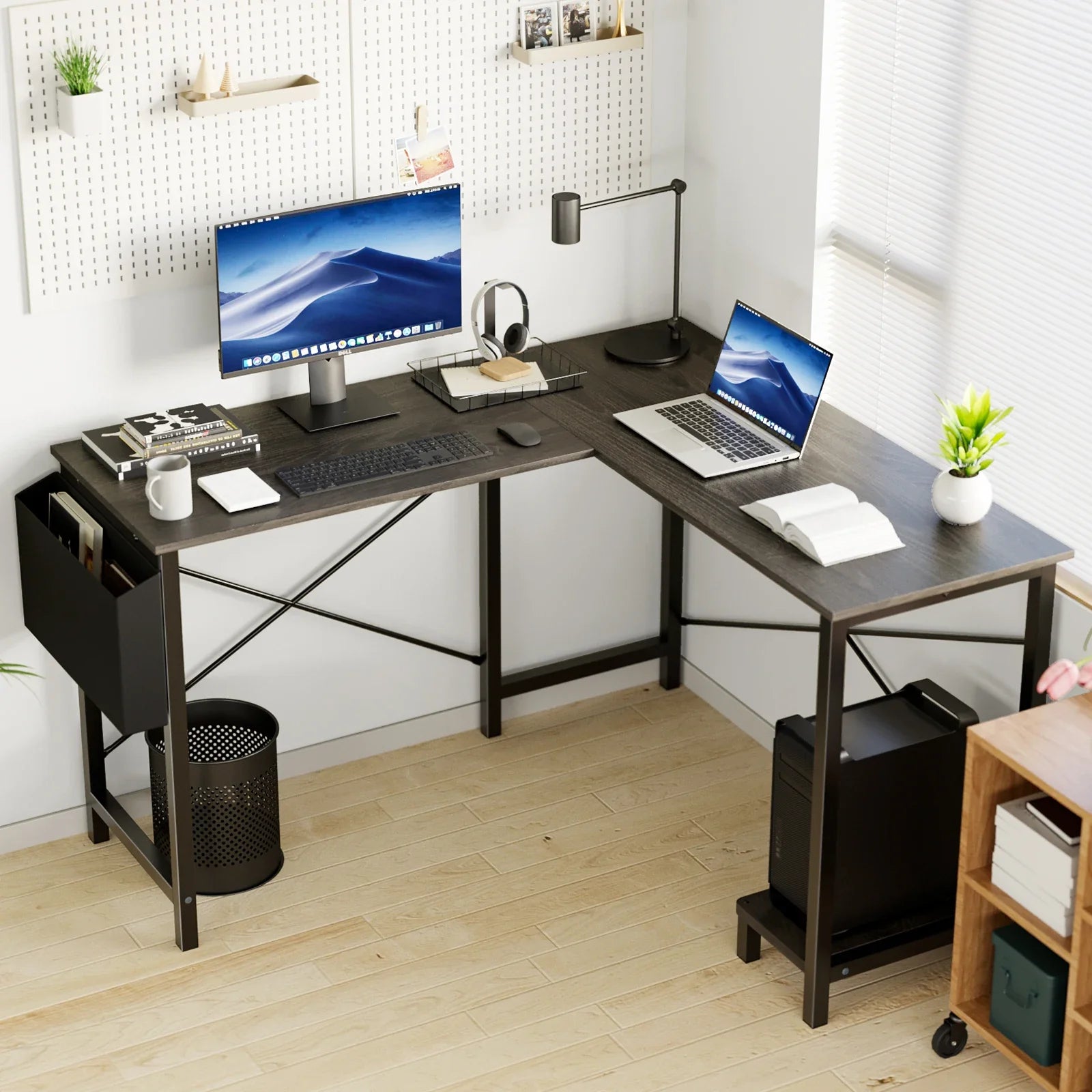 JHK Gaming Corner L Shaped Desk With Wooden CPU Storage
