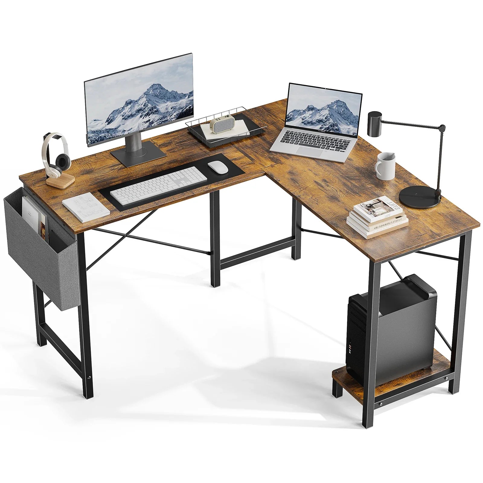JHK Gaming Corner L Shaped Desk With Wooden CPU Storage