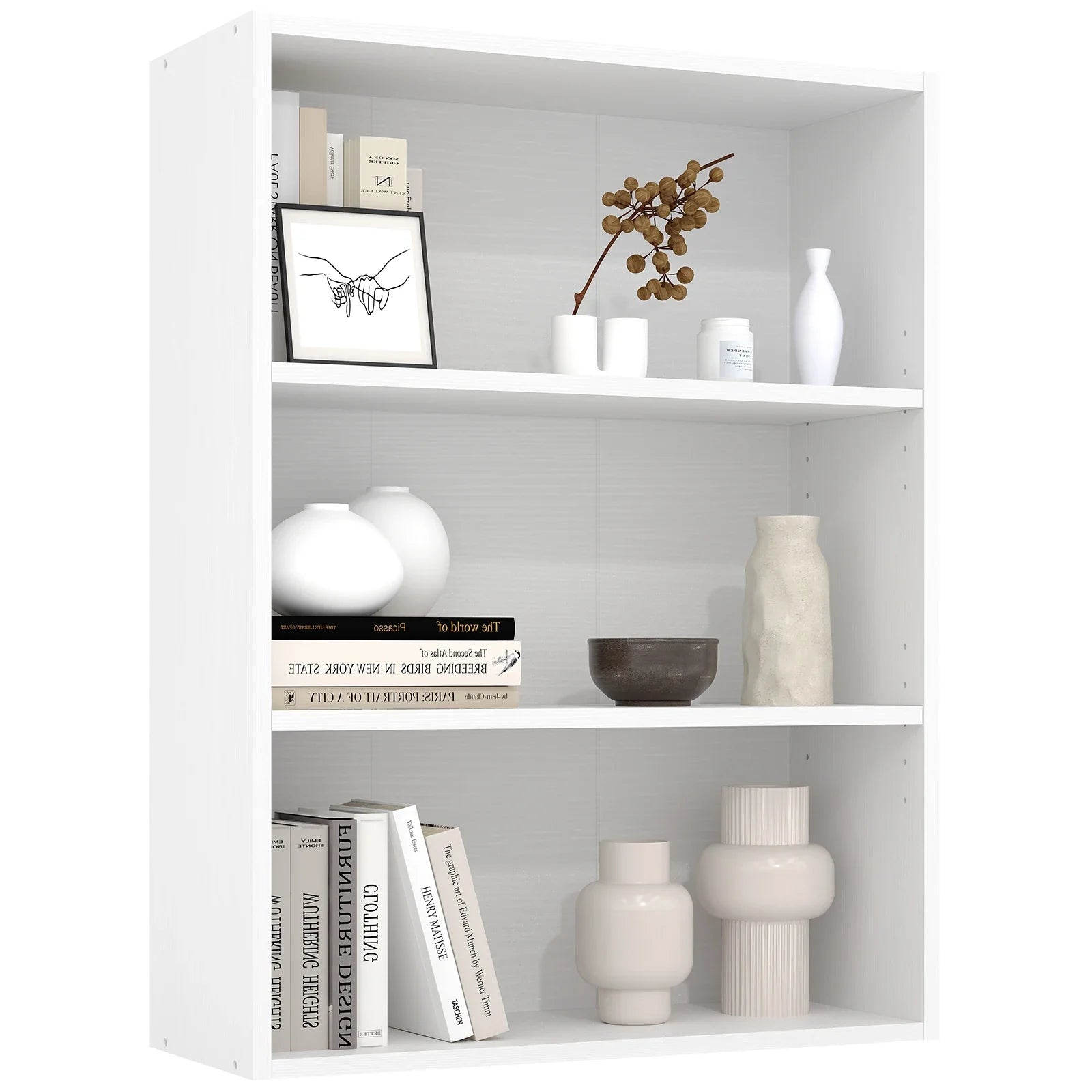 JHK Four Tier Wooden Floor Standing Open Bookshelf For Living Room Home Office