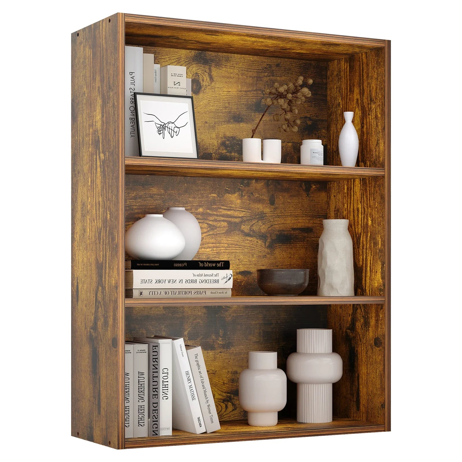 JHK Four Tier Wooden Floor Standing Open Bookshelf For Living Room Home Office
