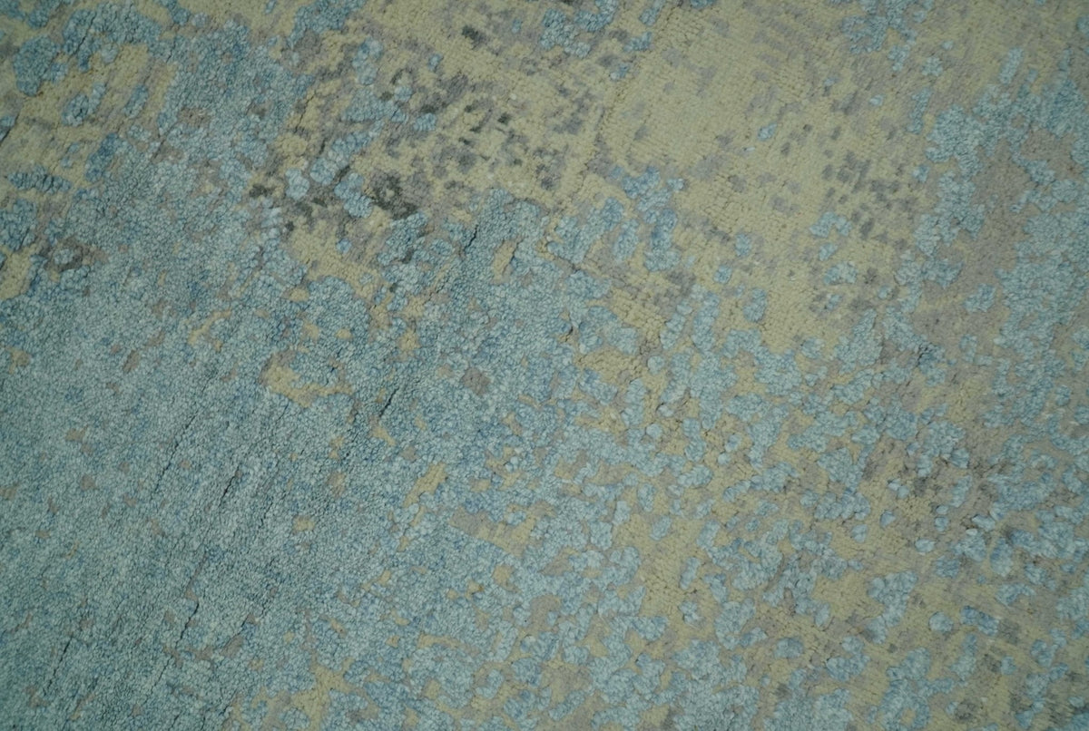 Abstract Design Blue, Beige And Gray 8x10 Hand Knotted Wool and Bamboo Silk Rug