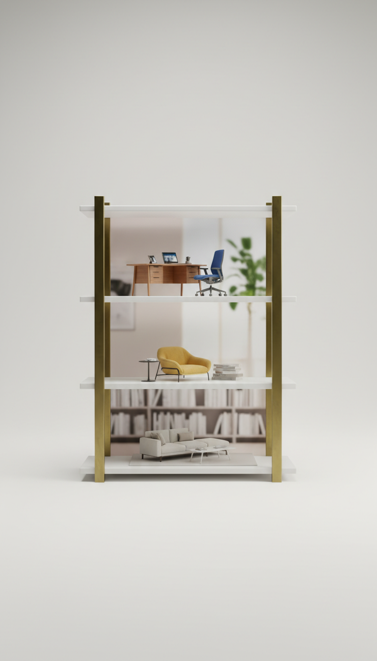 Minimalist Bookshelf With Olive Brass Accents