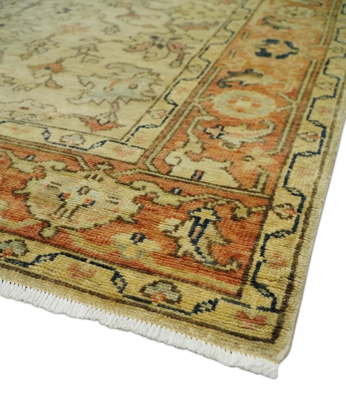 Antique Style Empress Tabriz 6x8 Hand Knotted Beige and Rust Modern Traditional Wool Rug | N35368
